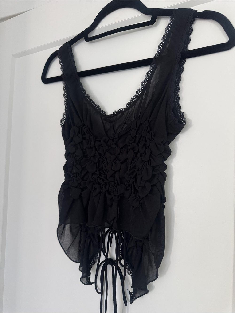 Zara Black Lace-Up Sheer Ruched Tank - Picture 12 of 16